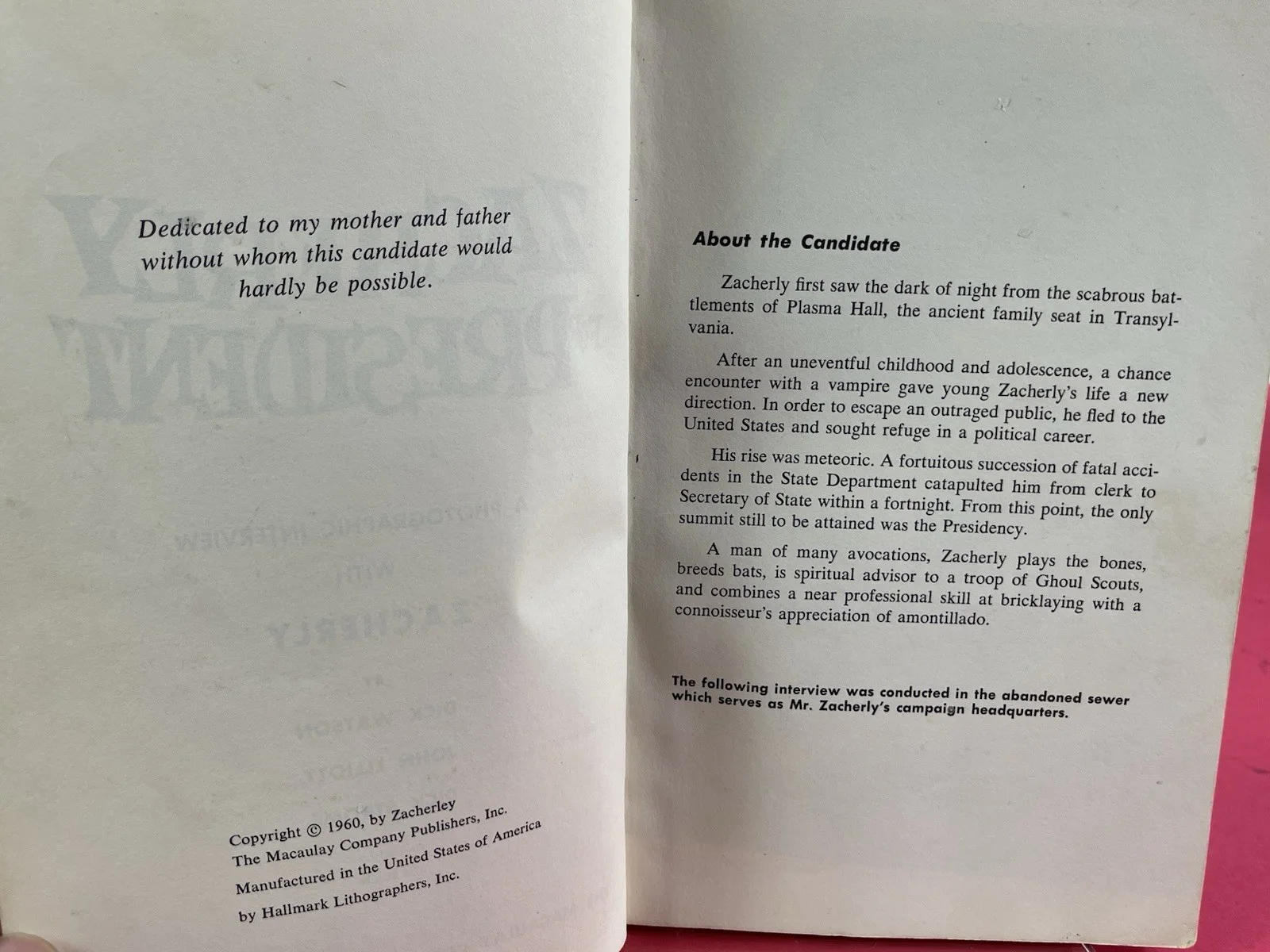 Zacherley — Zacherley for President paperback book 1960 by John Skerchock Signed By Zach, image 5