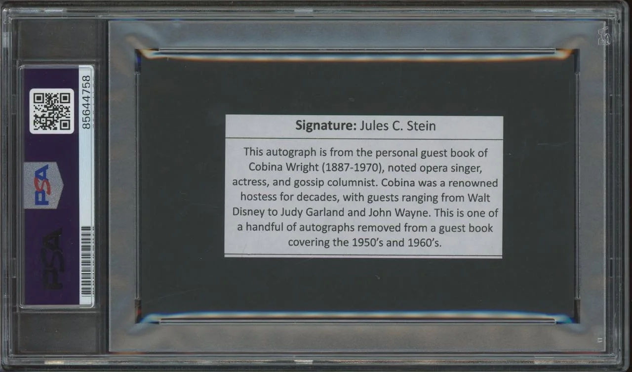 Jules C. Stein — JULES C. STEIN (1896-1981) autograph cut | Founder of MCA - signed PSA/DNA cert, image 2