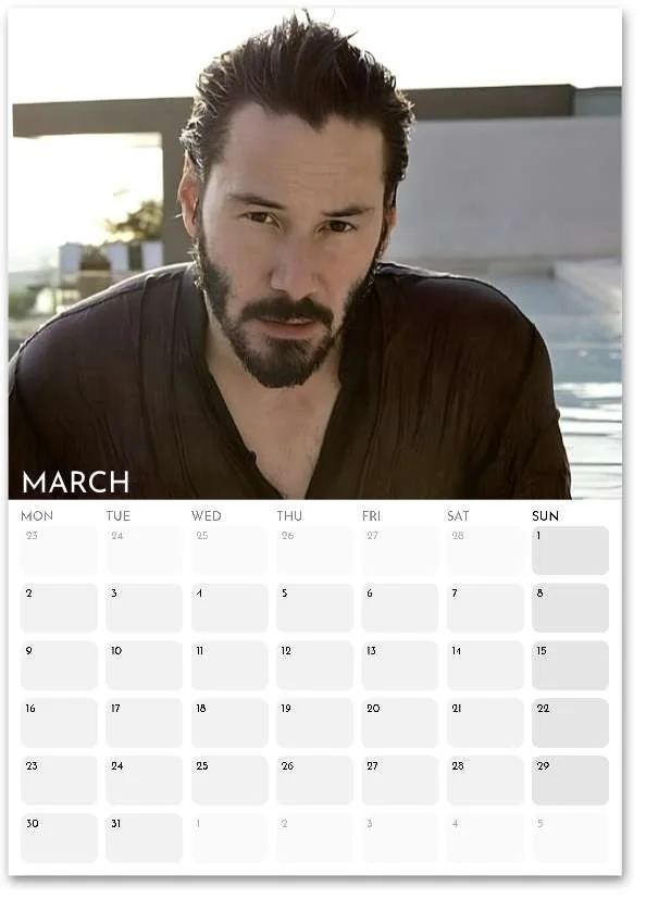 Keanu Reeves 2026 A3 Wall Calendar | Movie & Celebrity Fan | Custom Start Month, изображение 2