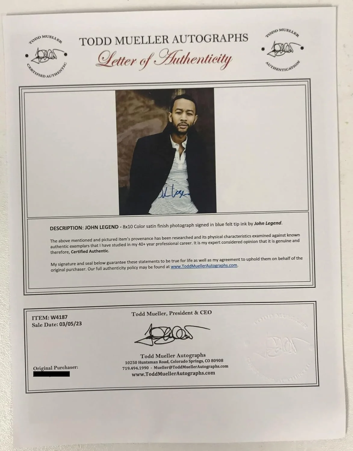 John Legend Signed Autographed Glossy 8x10 Photo - Todd Mueller COA, image 2