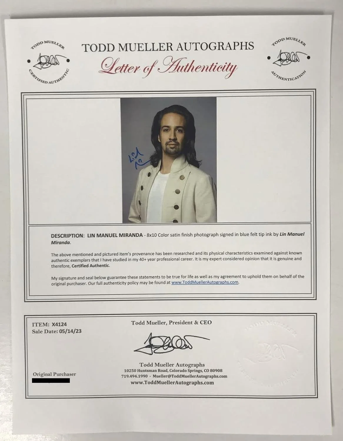 Lin Manuel Miranda — Lin Manuel Miranda Signed Autographed "Hamilton" Glossy 8x10 Photo, image 2