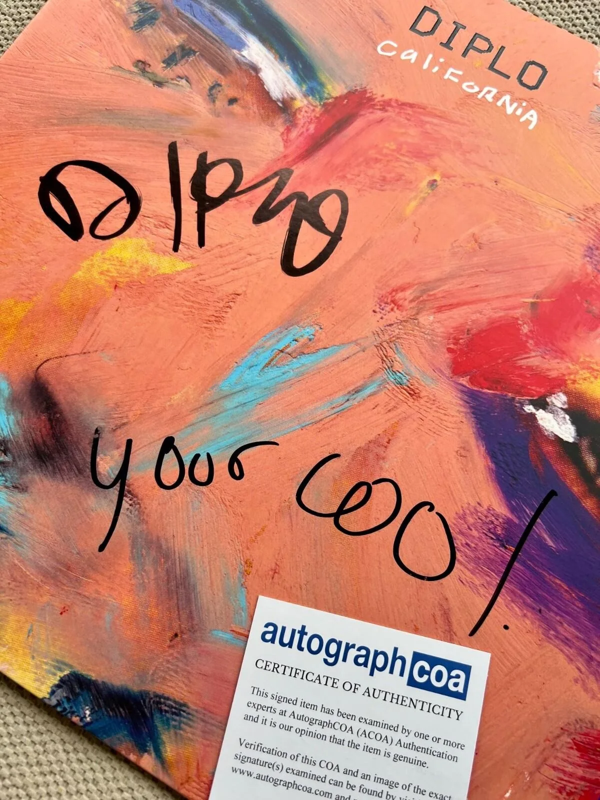 DIPLO SIGNED "CALIFORNIA" VINYL & RECORD - ACOA COA+ EXACT VIDEO PROOF, изображение 2
