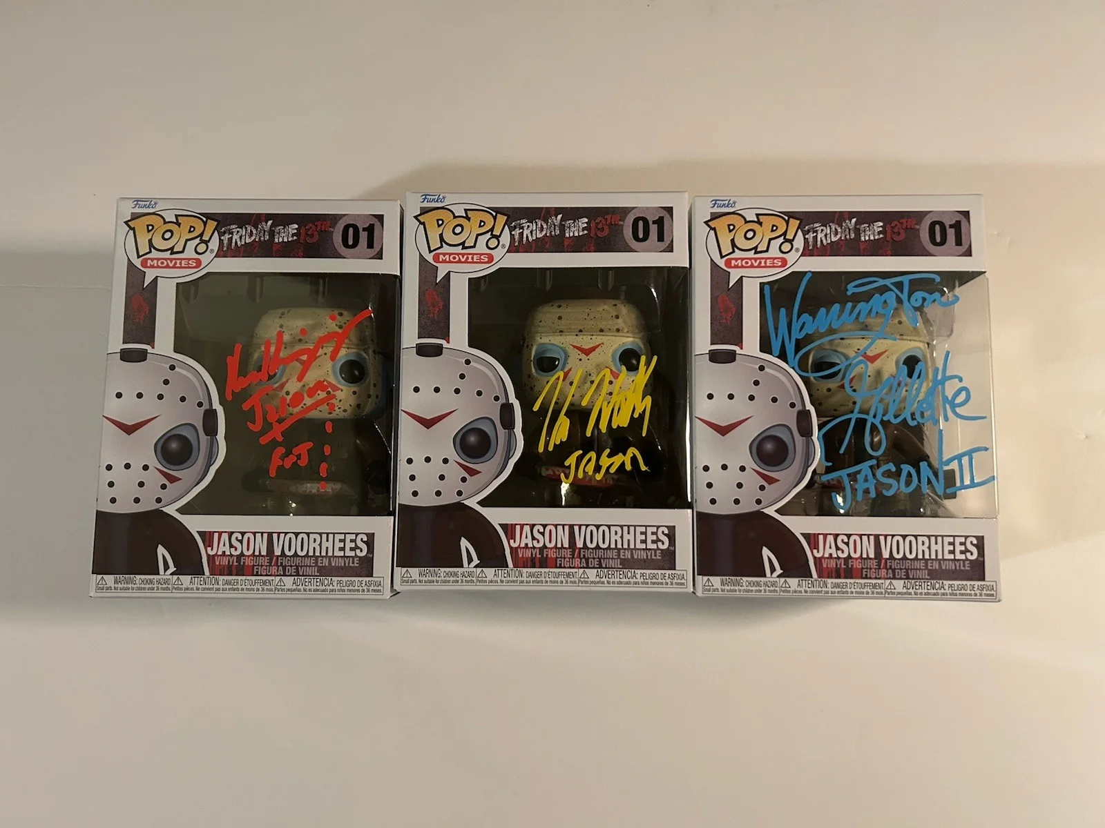 Warrington Gillette — Set 3 Jason Voorhees Friday The 13th Signed Funko POPs Holder Gillette Kirzinger