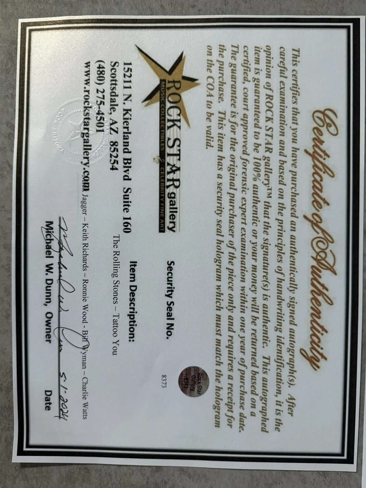 AUTHENTIC AUTOGRAPHED TATTOO YOU PLATINUM RECORD AND COVER, image 2