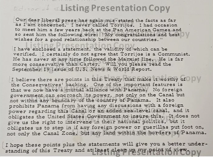 John Wayne — John Wayne Autographed Political Letter Torritos/Panama 10-10-77 Ensign News, изображение 4
