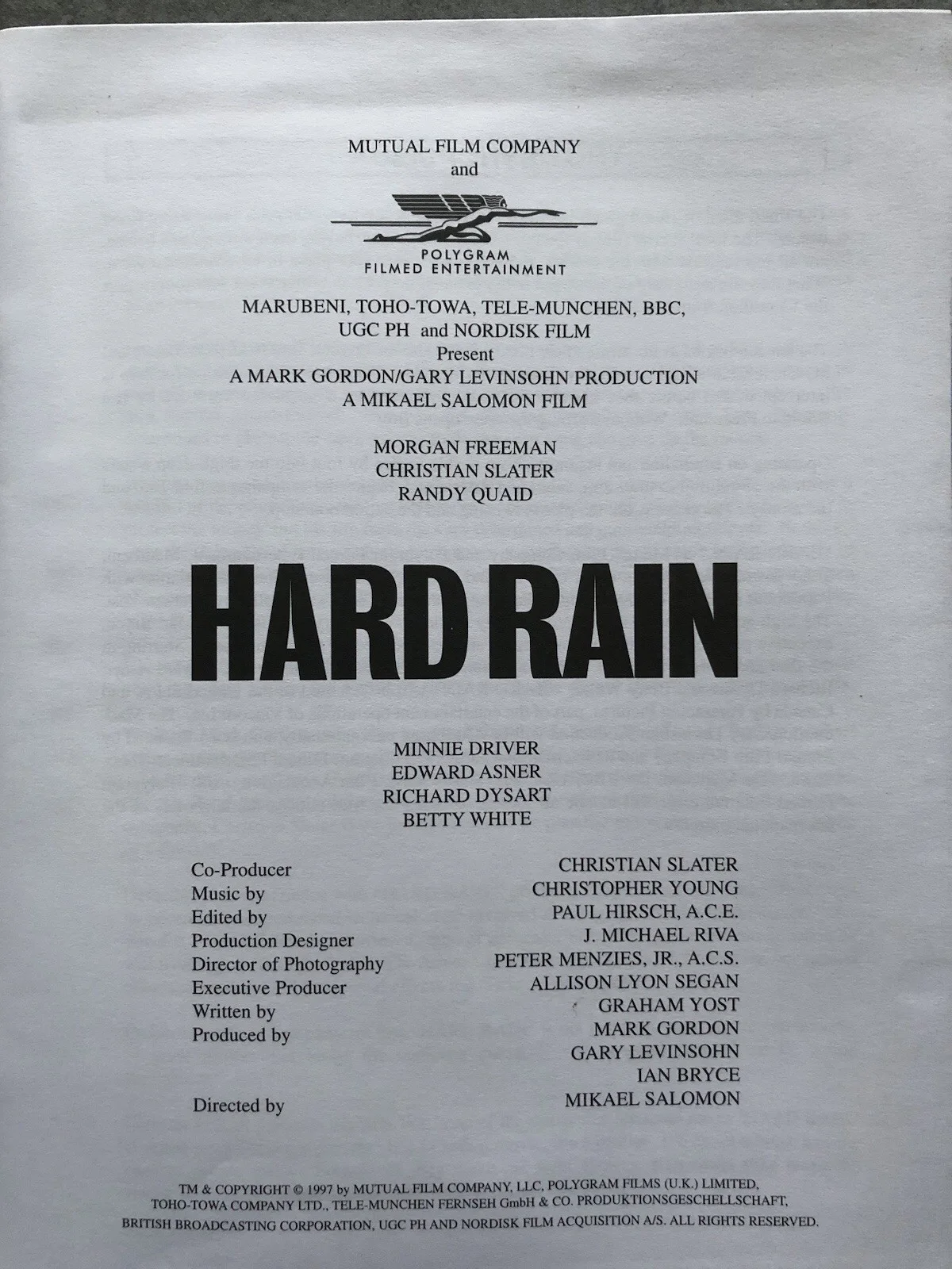 Cinema Press Pack - Hard Rain- Christian Slater & Morgan Freeman Movie Collectab, изображение 3