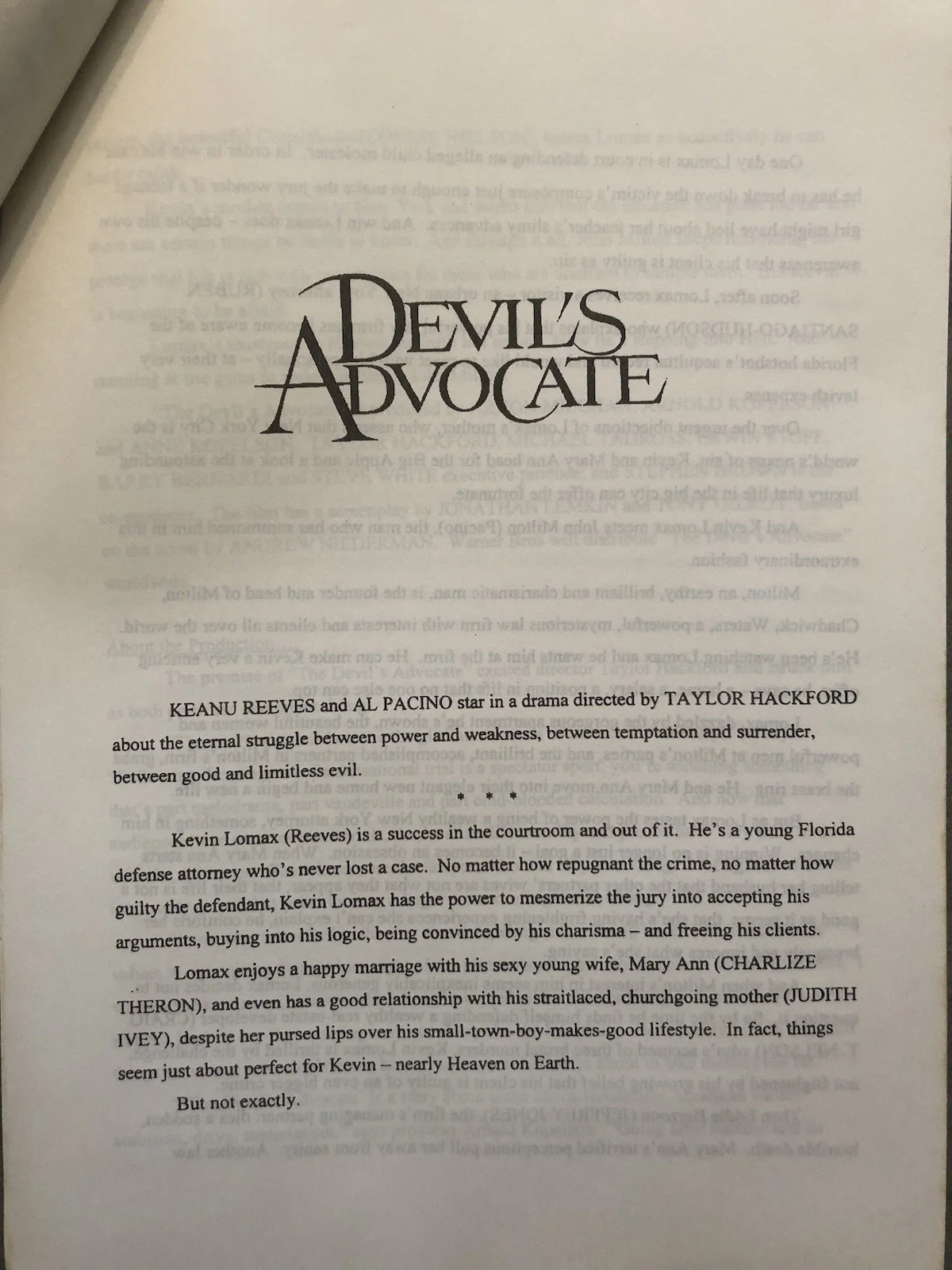 Cinema Press Pack The Devils Advocate- Al Pacino, Keane Reeves, Charlize Theron, изображение 4