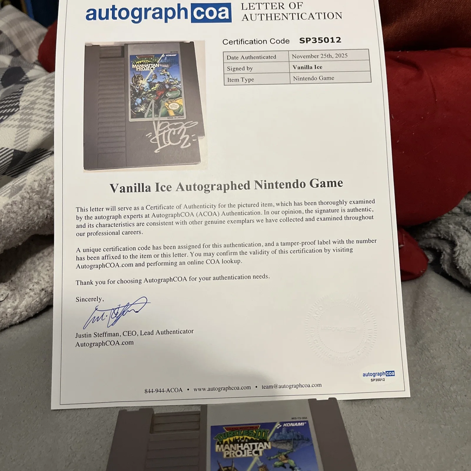 RARE VANILLA ICE SIGNED AUTOGRAPHED NINTENDO NES GAME ACOA LOA TMNT NINJA TURTLE, изображение 3