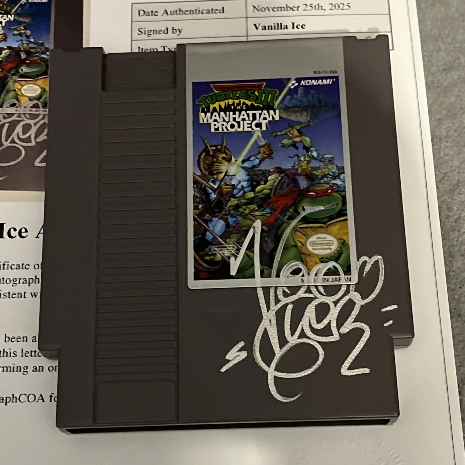 RARE VANILLA ICE SIGNED AUTOGRAPHED NINTENDO NES GAME ACOA LOA TMNT NINJA TURTLE, изображение 4