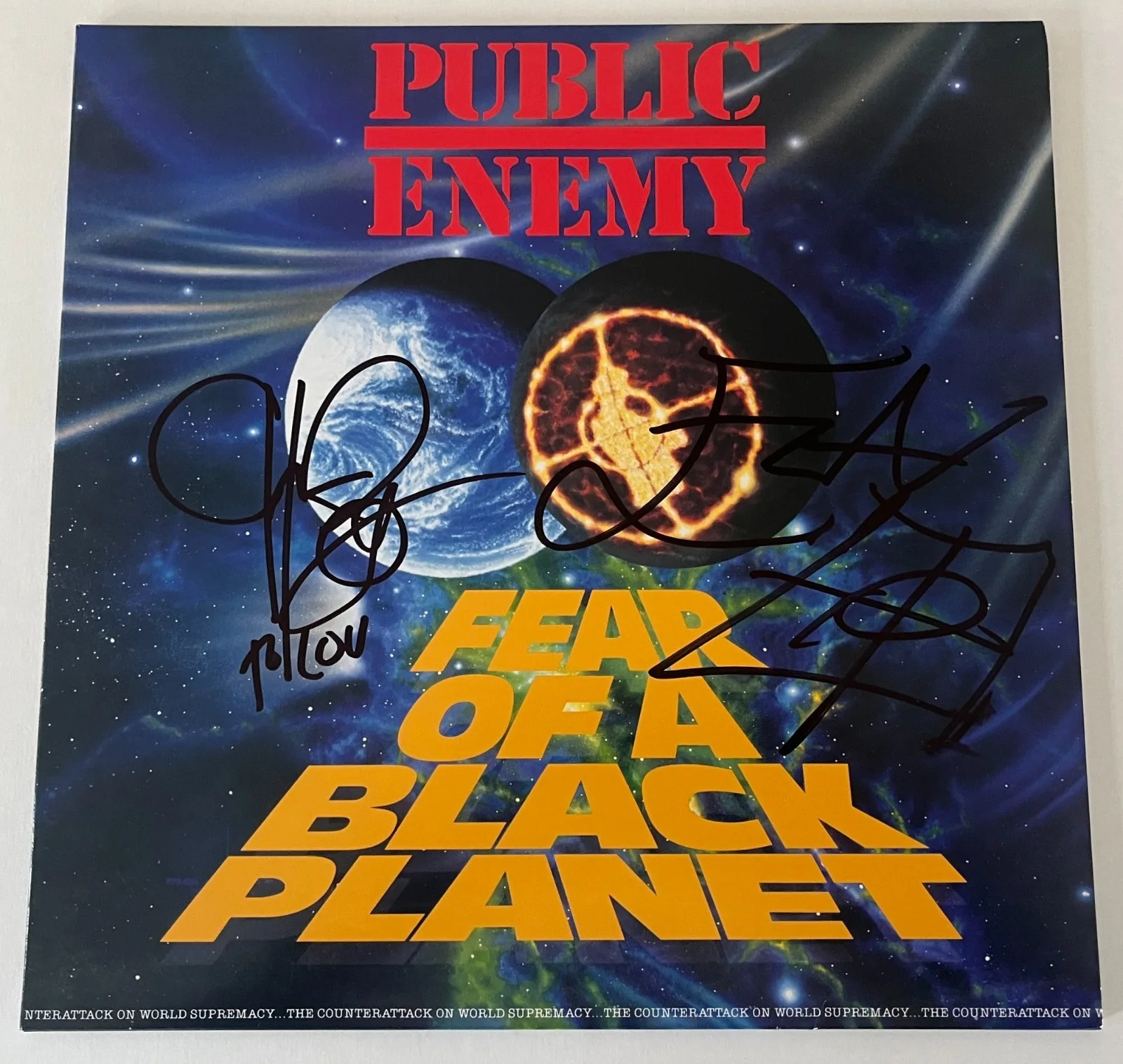 PUBLIC ENEMY SIGNED FEAR OF A BLACK PLANET VINYL ALBUM w/EXACT PROOF BECKETT COA, изображение 2