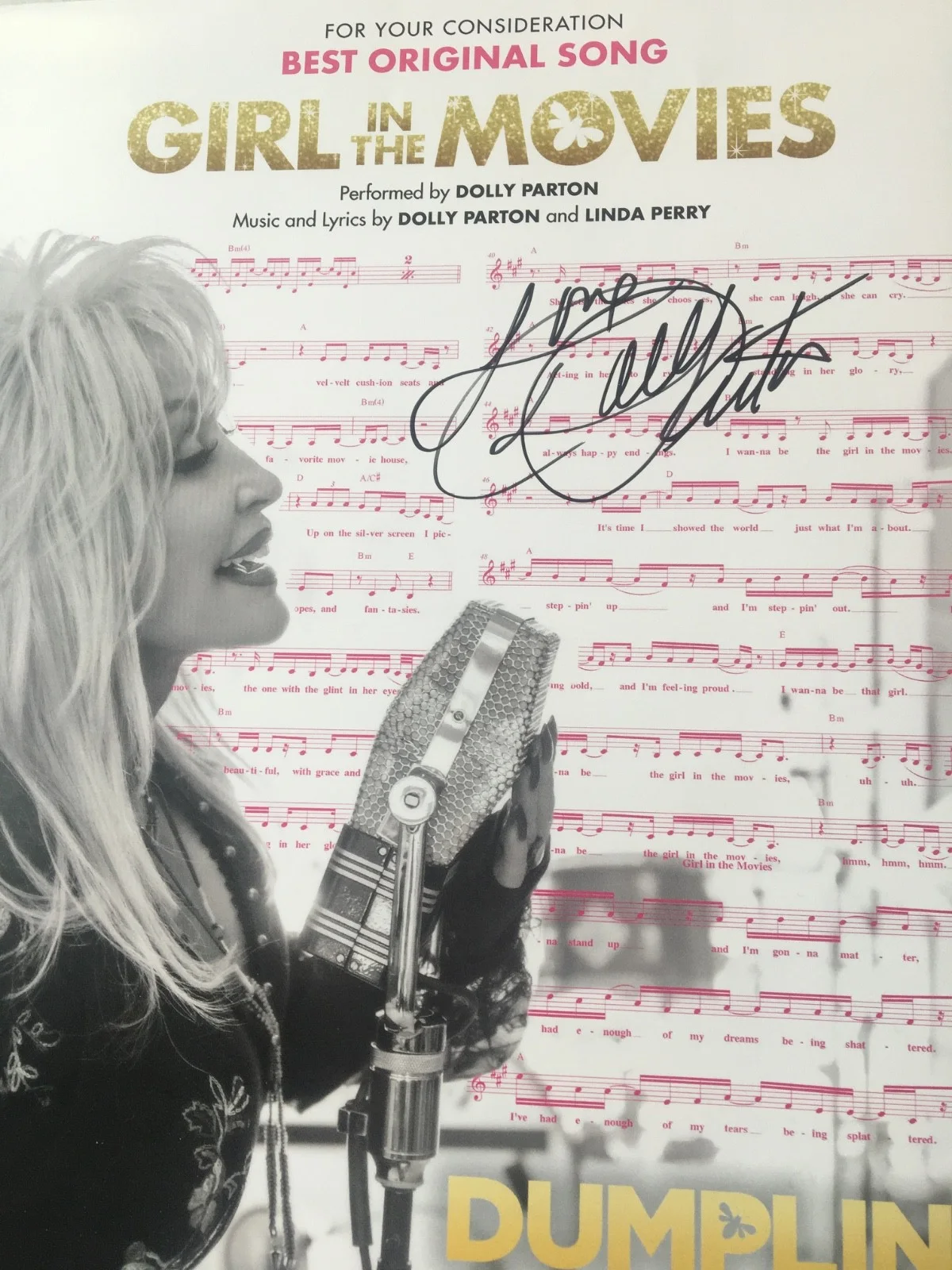 Dolly Parton Dumplin Signed Sheet Music JSA COA LOA RARE AUTOGRAPH !! No Vinyl, image 2