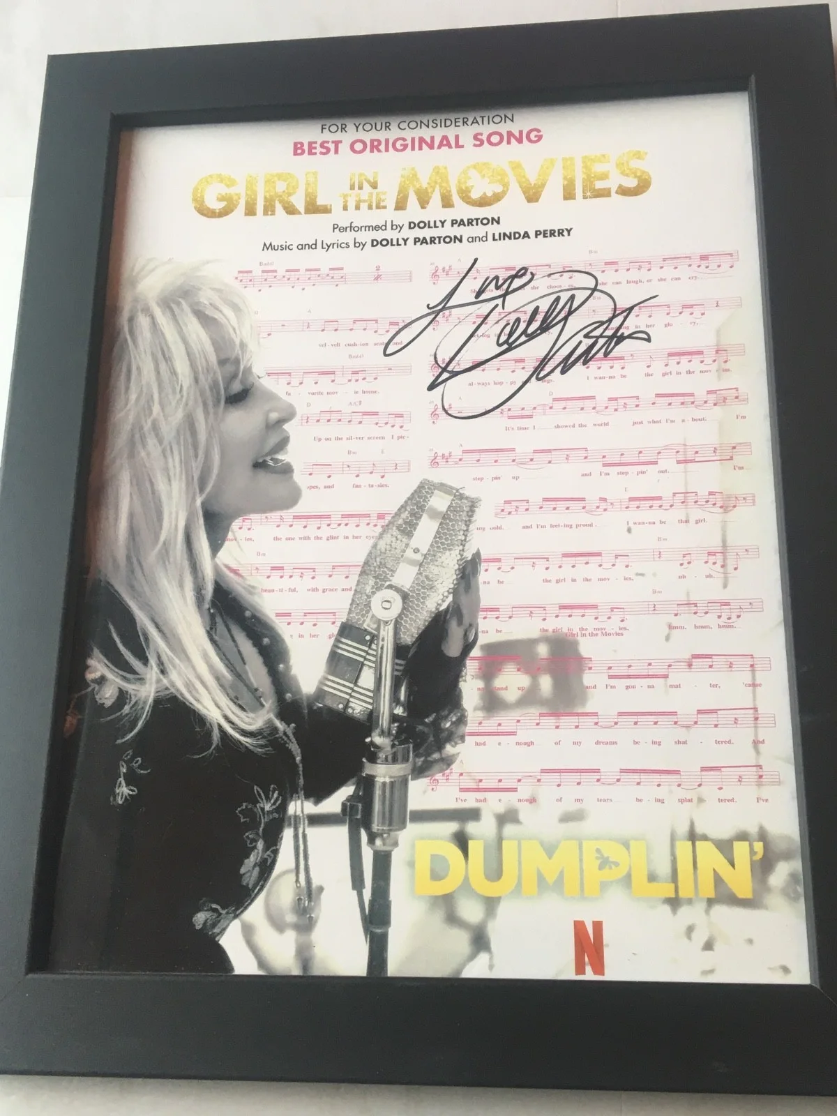Dolly Parton Dumplin Signed Framed Sheet Music JSA COA LOA AUTOGRAPH No Vinyl, изображение 2