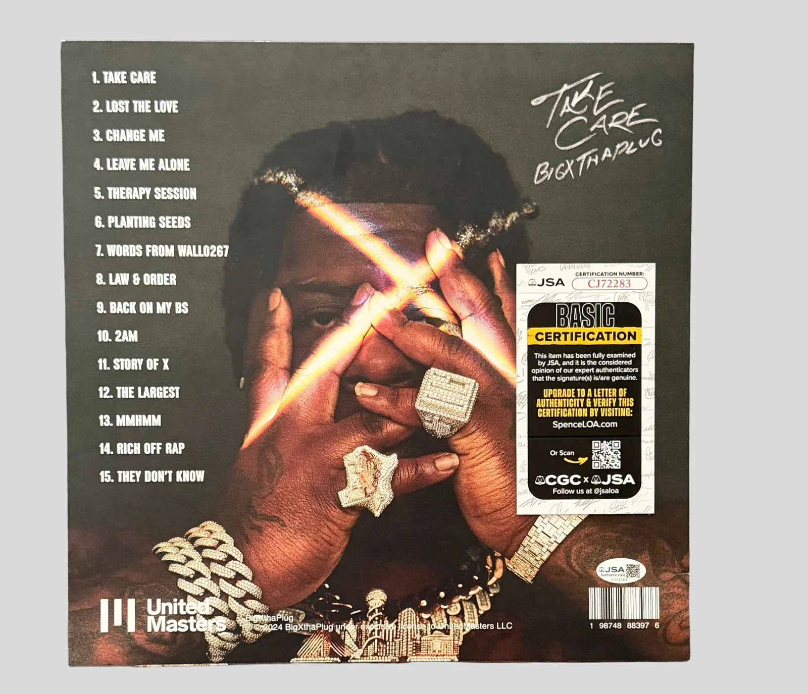 BIGXTHAPLUG SIGNED TAKE CARE VINYL RECORD THE LARGEST BACK ON MY BS w/JSA COA!, image 2