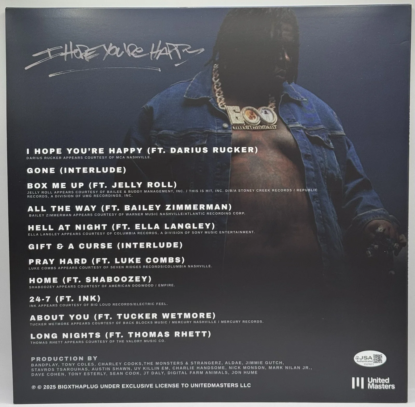 BIGXTHAPLUG SIGNED AUTOGRAPHED I HOPE YOU'RE HAPPY VINYL LP RECORD JSA COA, изображение 2