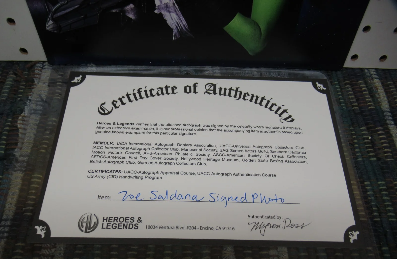 ZOE SALDANA — ZOE SALDANA GAMORA GUARDIANS OF THE GALAXY SIGNED 8"X10" PHOTO AUTOGRAPHED W COA, изображение 4