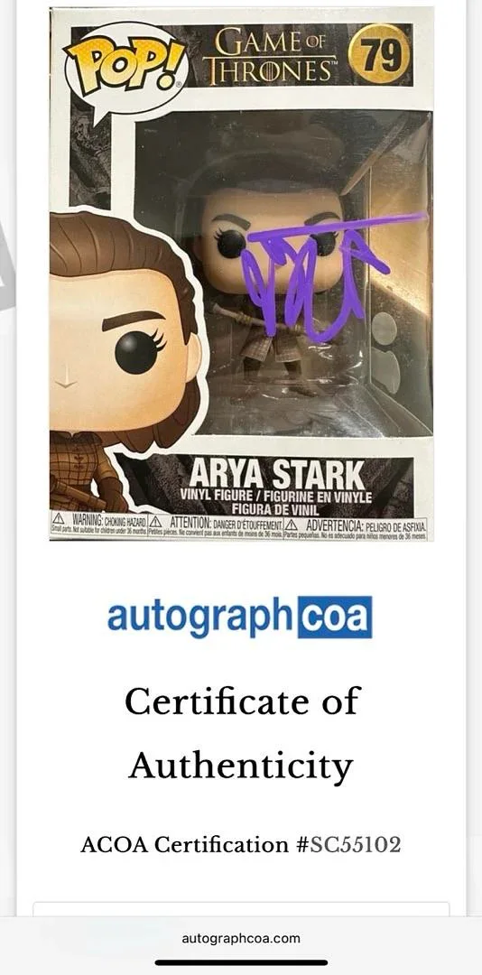 Maisie Williams Signed Funko #79 Arya Stark (Game Of Thrones) *VERY RARE* - ACOA, image 4