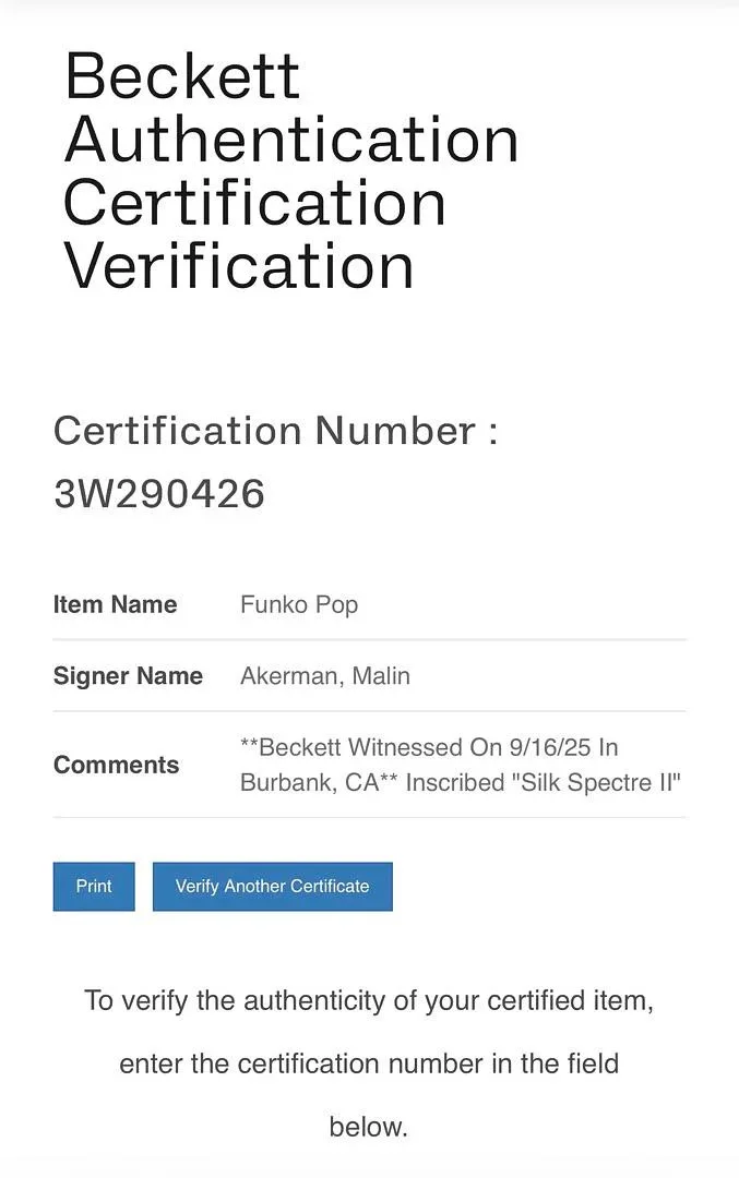 Malin Akerman signed Silk Spectre II signed Funko #1887 (Watchman) - Beckett COA, image 5
