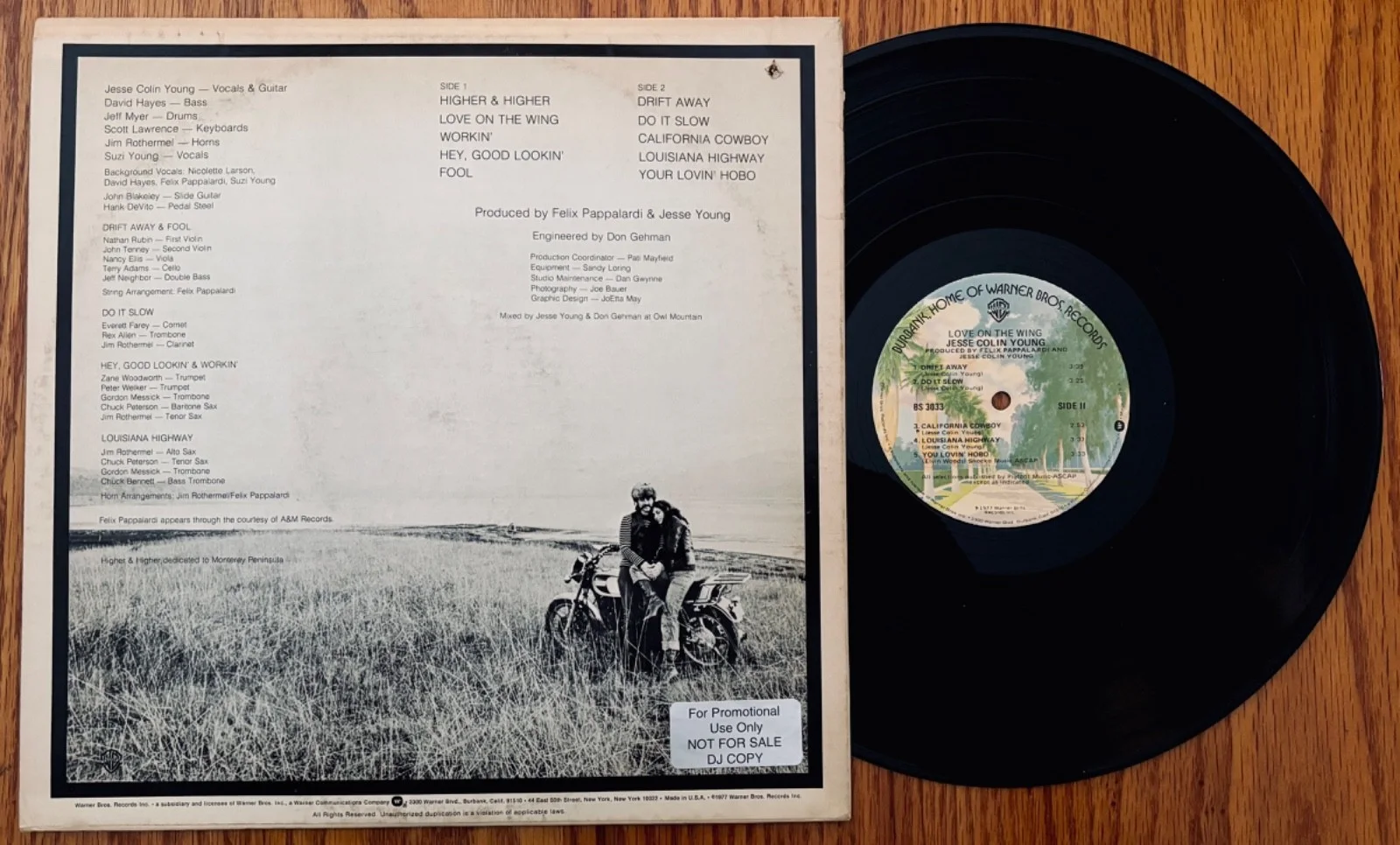 JESSE COLIN YOUNG Signed LOVE ON THE WING Promo/DJ Album~WARNER BROS. #BS 3033, изображение 2