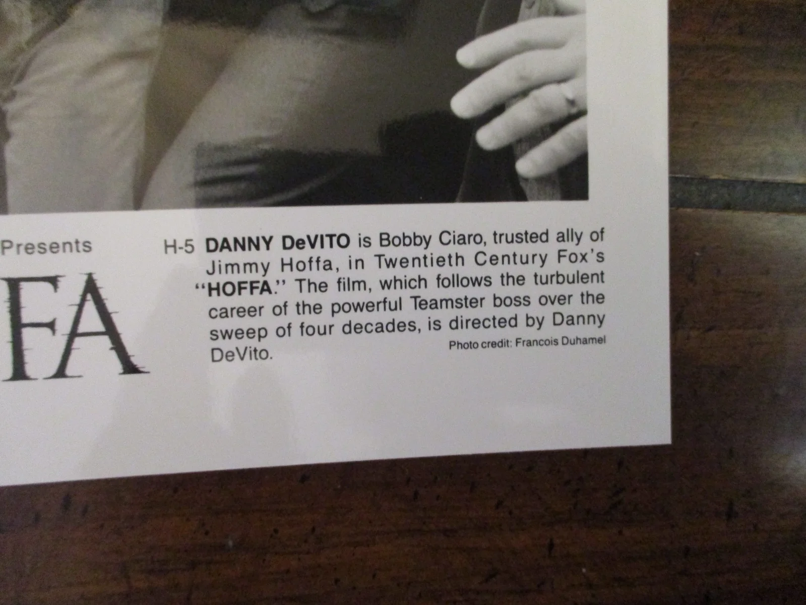 Danny DeVito/Bobby Ciaro ("HOFFA") 1992 8 x 10 Glossy Black/White Press Photo, image 2