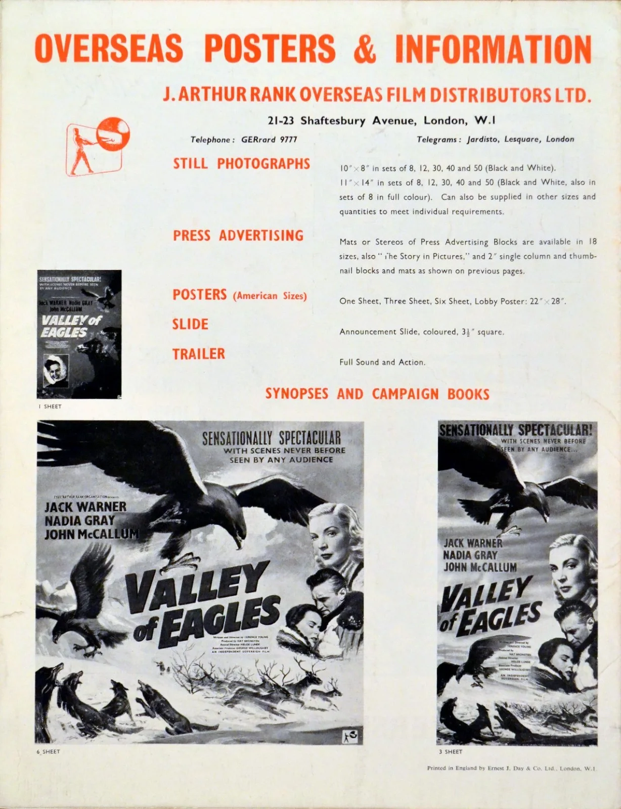 VALLEY OF EAGLES 1951 Jack Warner, John McCallum, Nadia Gray UK PRESSBOOK, изображение 2