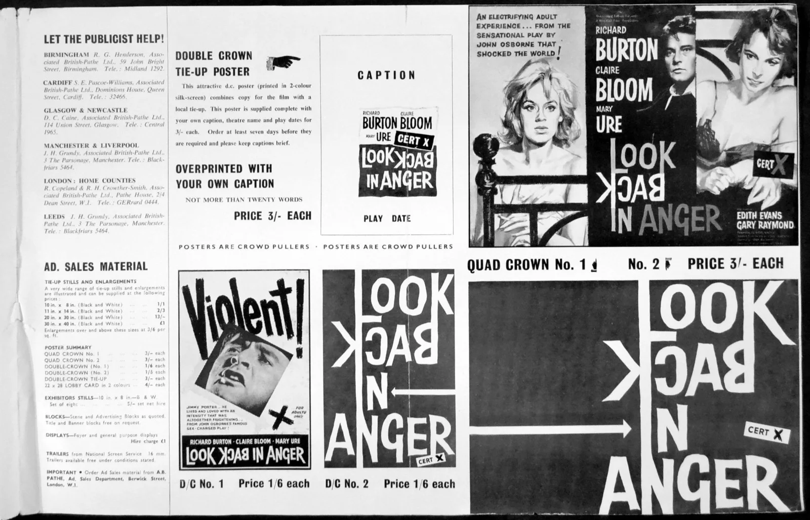 LOOK BACK IN ANGER 1959 Richard Burton, Claire Bloom, Mary Ure UK CAMPAIGN BOOK, image 2