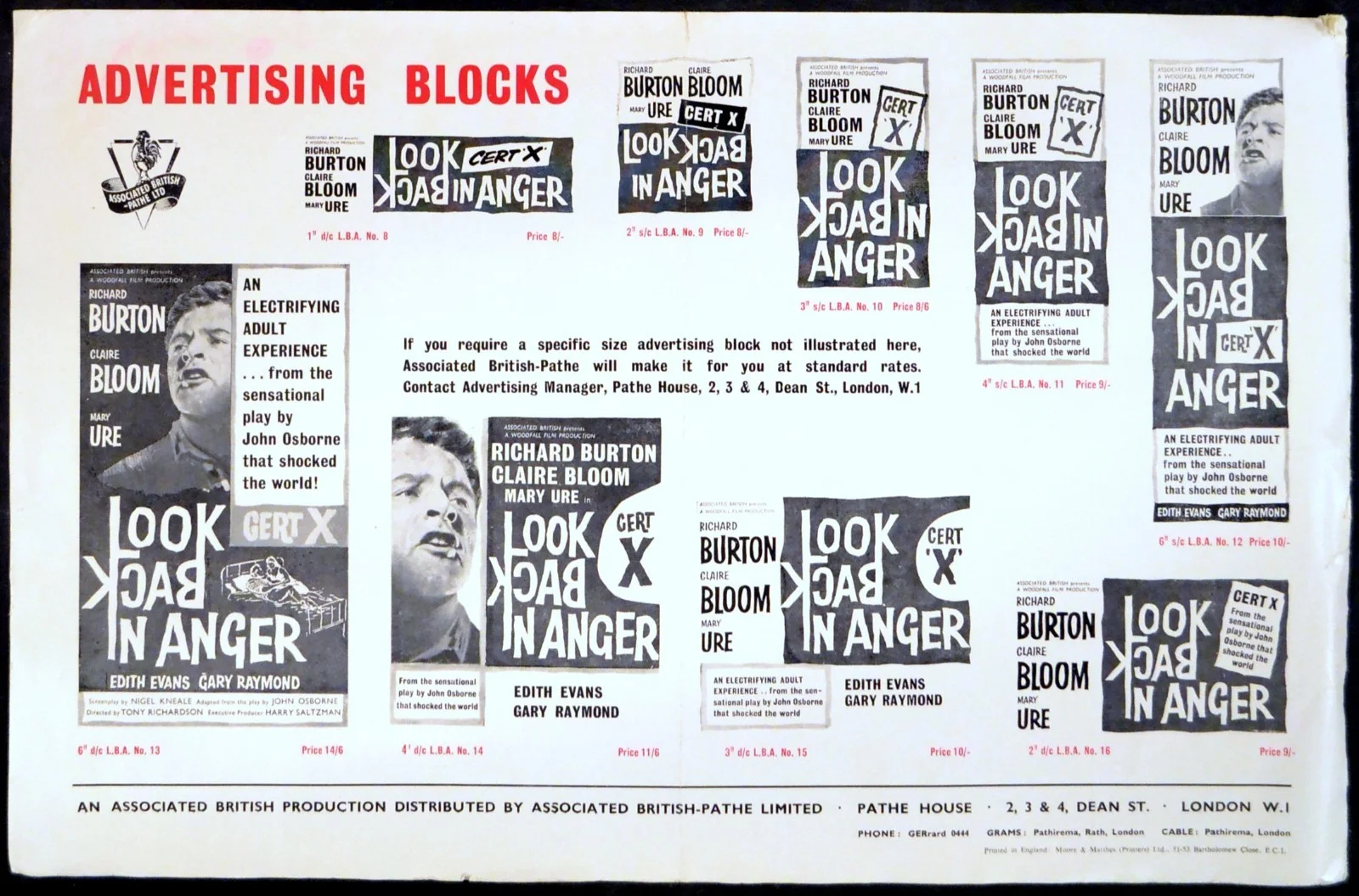LOOK BACK IN ANGER 1959 Richard Burton, Claire Bloom, Mary Ure UK CAMPAIGN BOOK, image 3