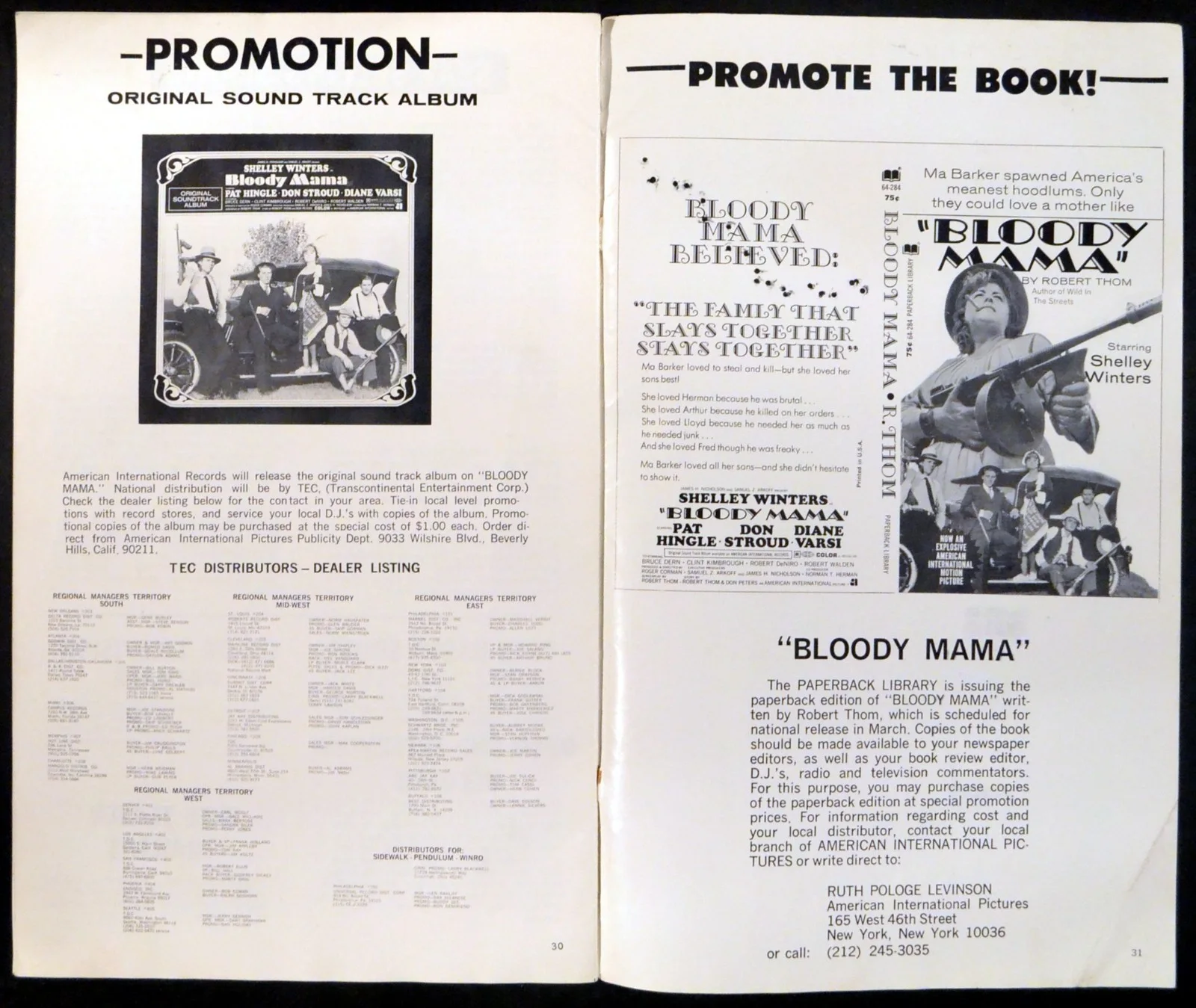 BLOODY MAMA 1970 Shelley Winters, Pat Hingle, Robert De Niro US CAMPAIGN BOOK, image 5