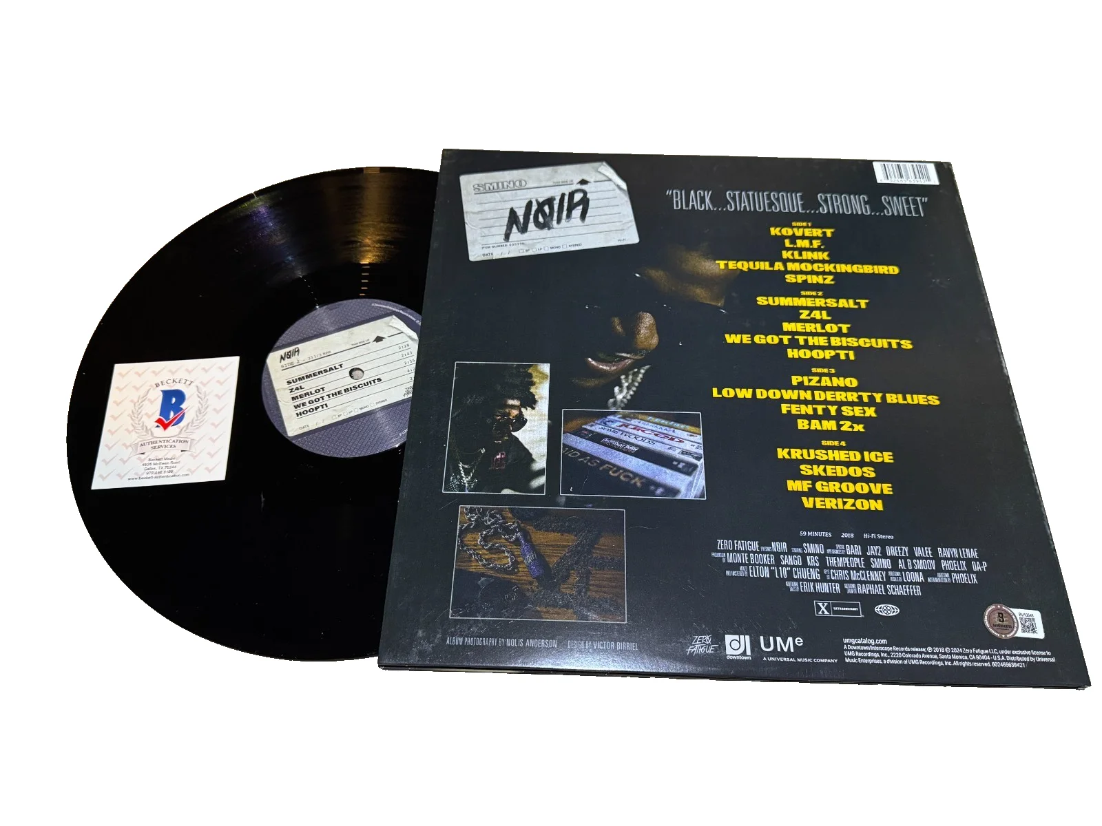 SMINO SIGNED NOIR BLACK VINYL ALBUM AUTOGRAPH ZERO FATIGUE BAS COA, изображение 3