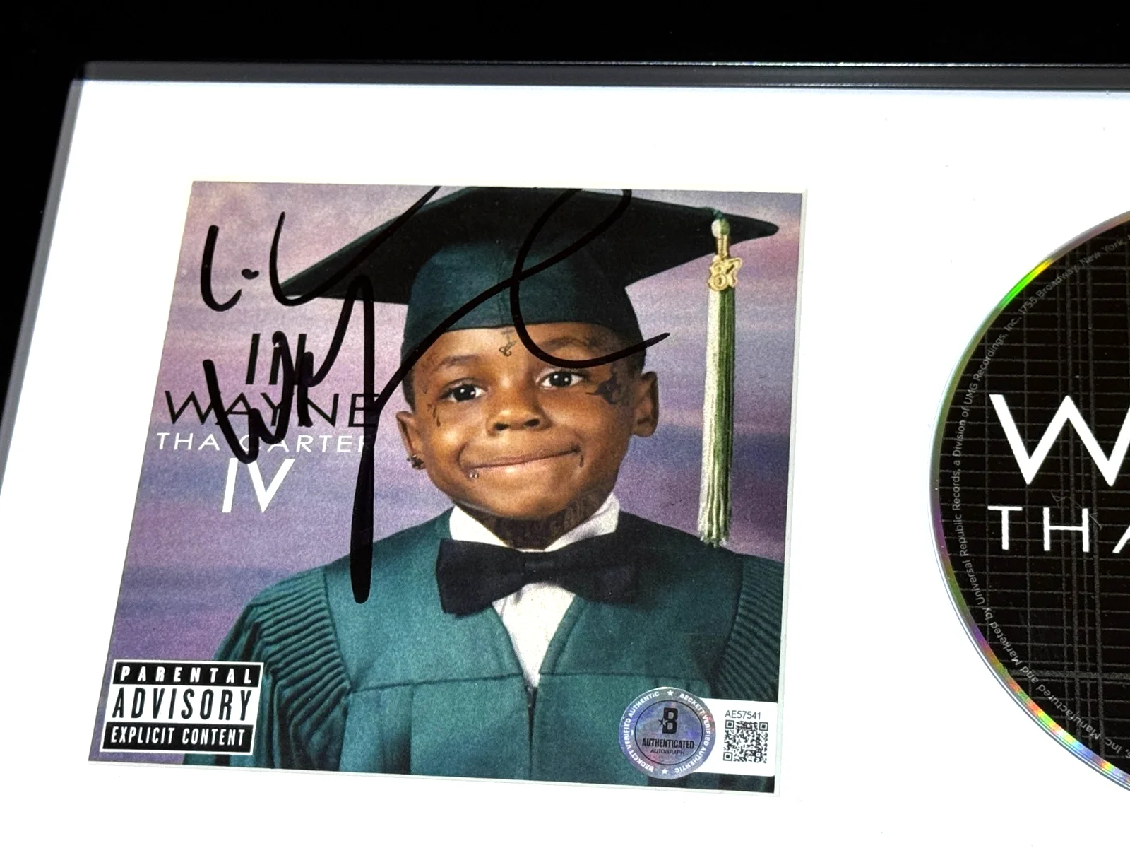 LIL WAYNE SIGNED & FRAMED THA CARTER IV CD ALBUM AUTOGRAPH I II III VI BAS COA, image 2