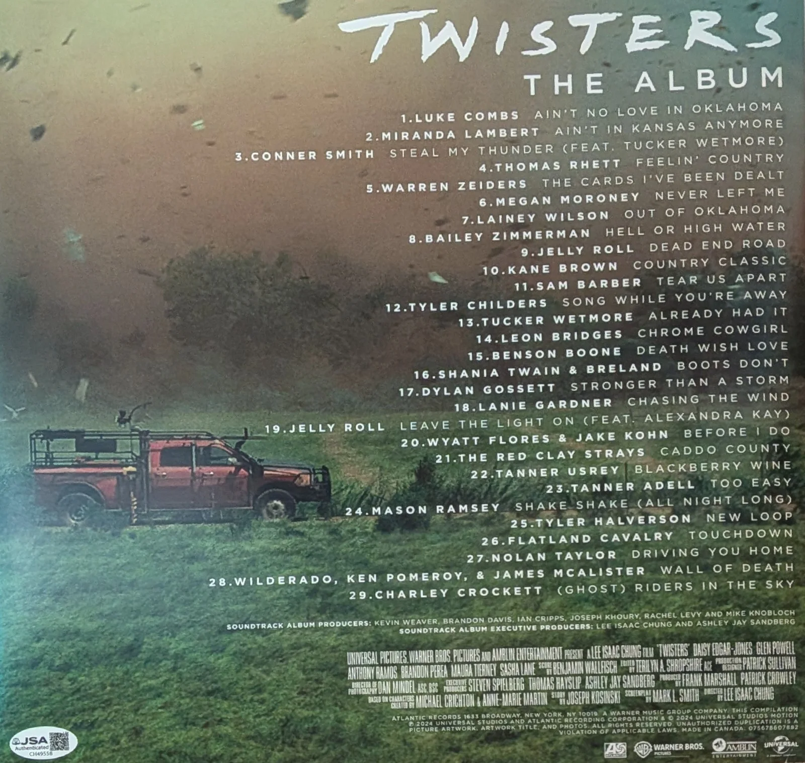 Luke Combs Signed Twisters Soundtrack Vinyl Record Album LP Autographed JSA COA, изображение 2
