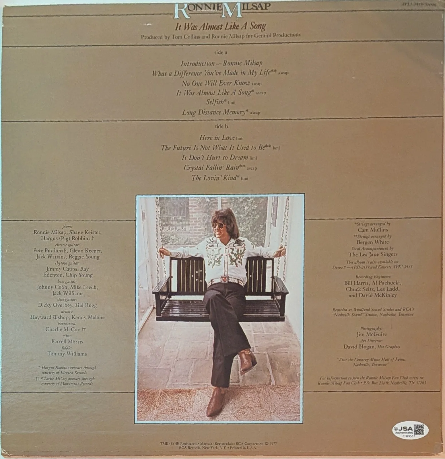 Ronnie Milsap Signed Like A Song Vinyl Record Album LP Autographed JSA COA, image 2