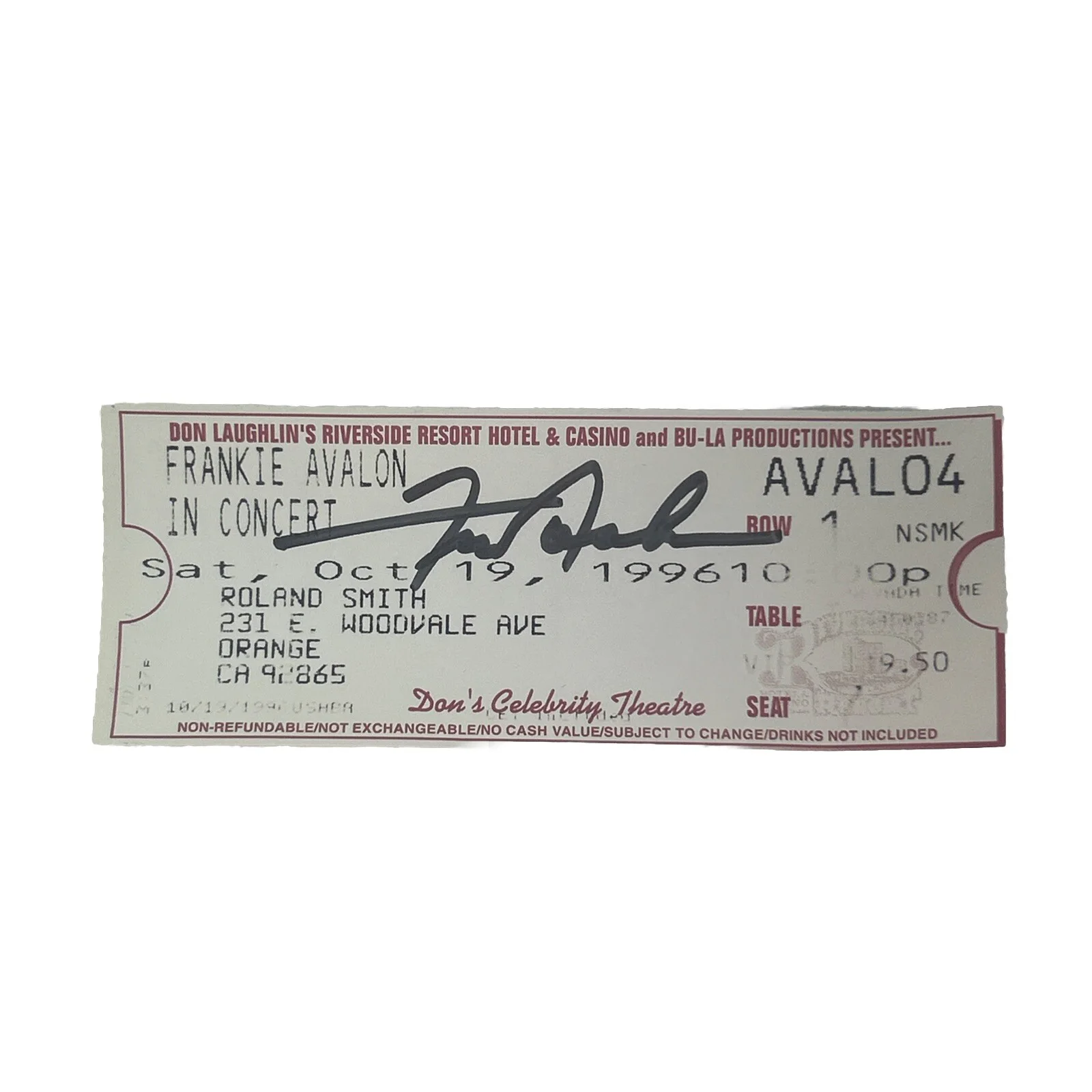 Frankie Avalon Signed Plate & Ticket Set - Original COA, image 3