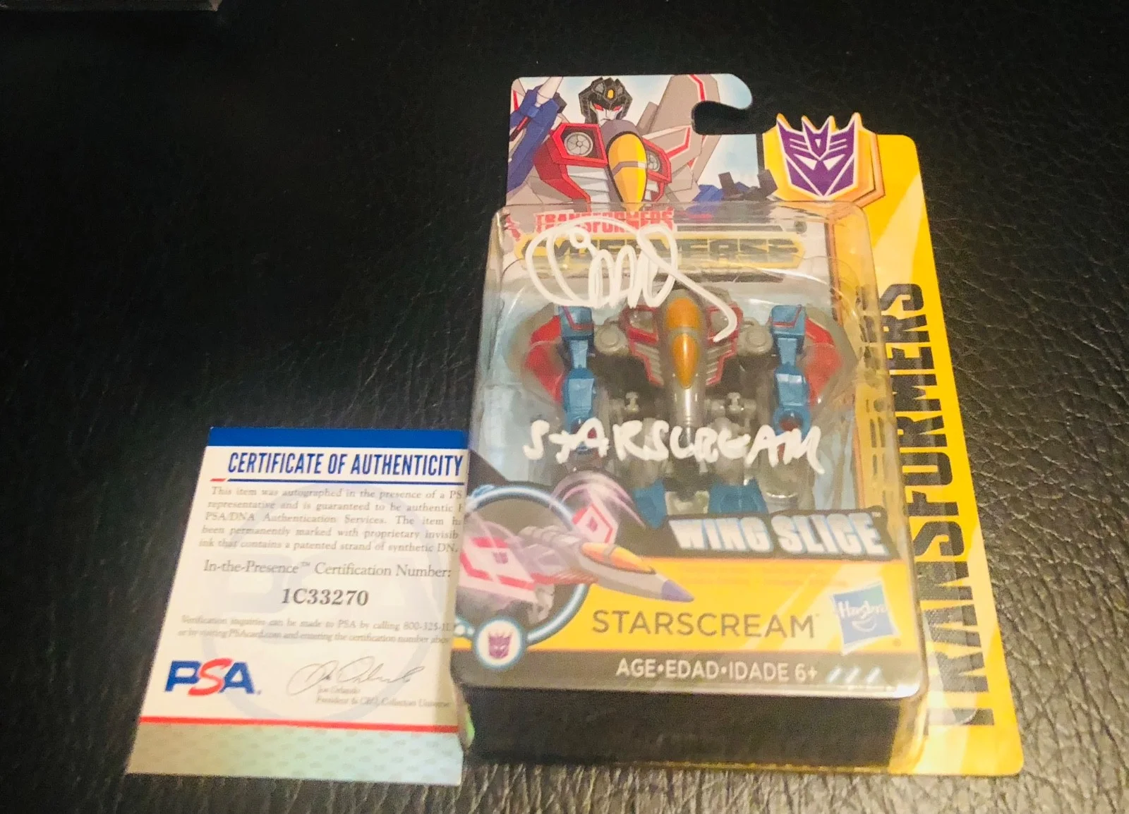 Charlie Adler — Charlie Adler Transformers Starscream Cyberverse Wing Slice Signed Figure PSA C