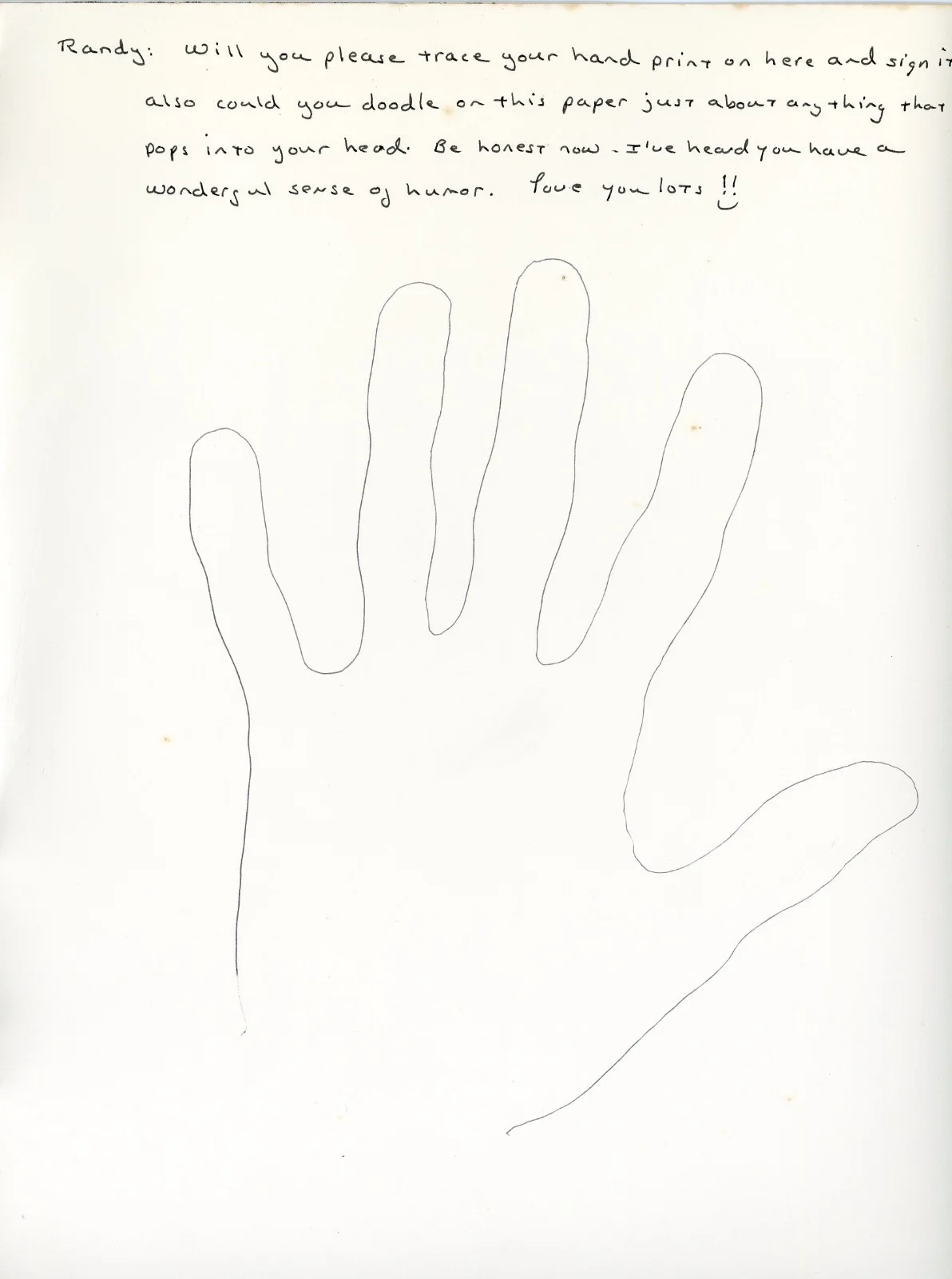 Randy Travis - Signed Drawing w/ Traced Hand Print, image 2