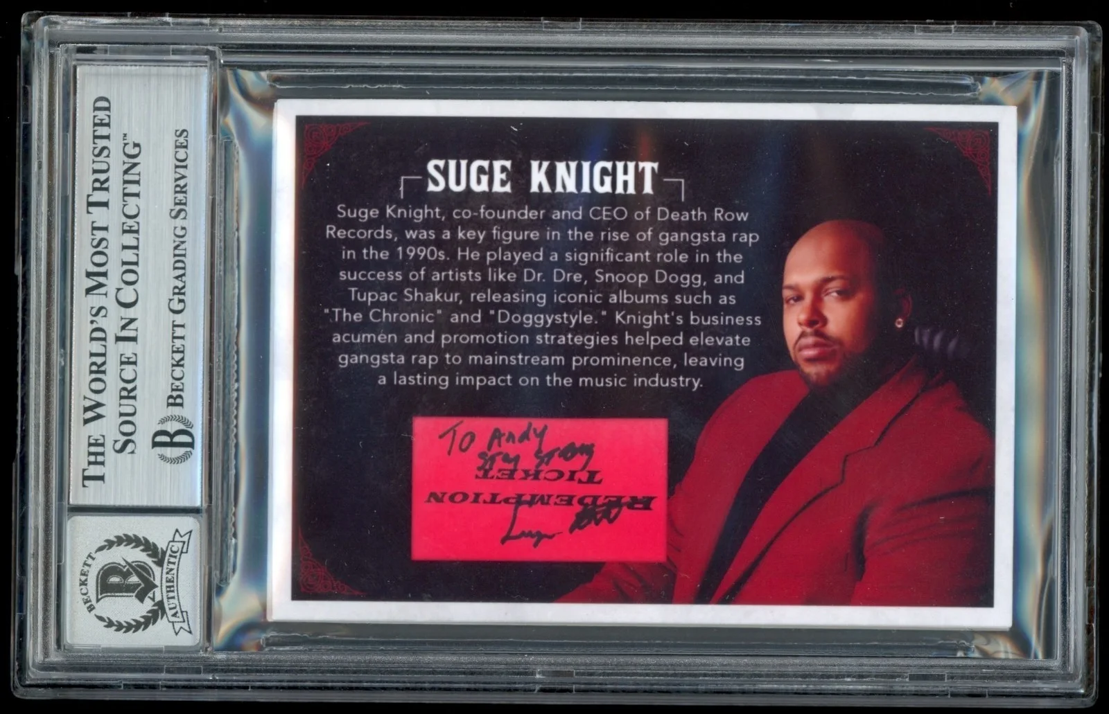 Suge Knight Signed Cut Death Row Records Custom Card 1/1 BGS 10 Auto Slabbed, image 2