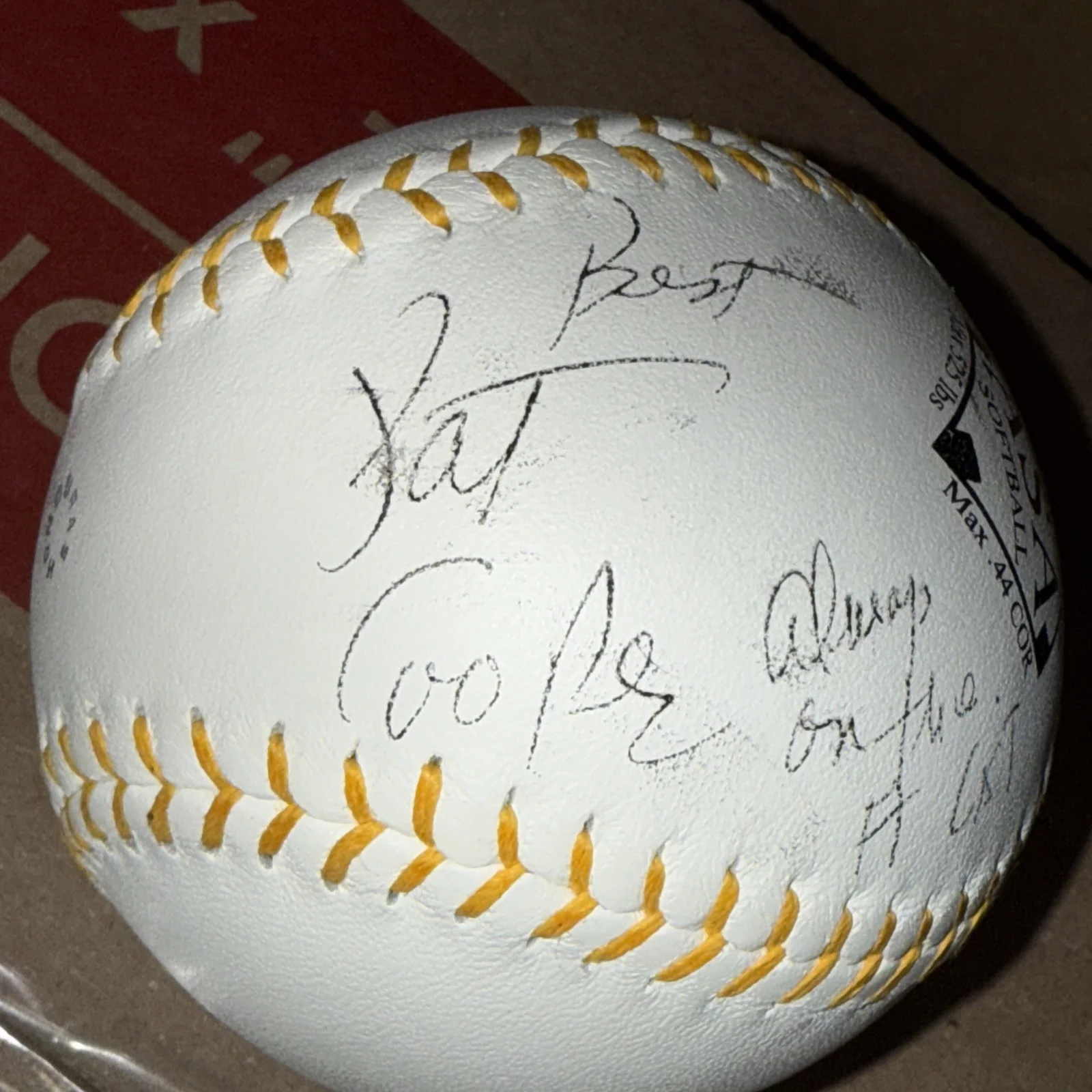 Pat Cooper — Pat Cooper deceased actor Signed Autographed Worth ASA Softball, image 2