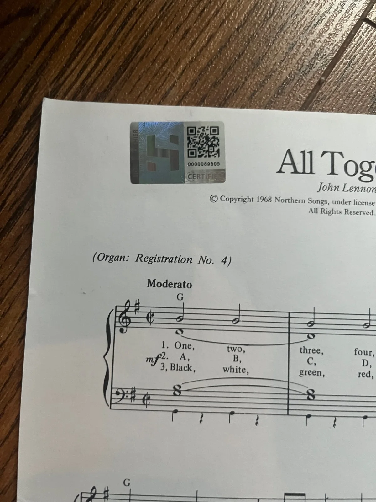 Ringo Starr Signed "All Together Now"Sheet Music--Original Signature--HSA Authe, image 2