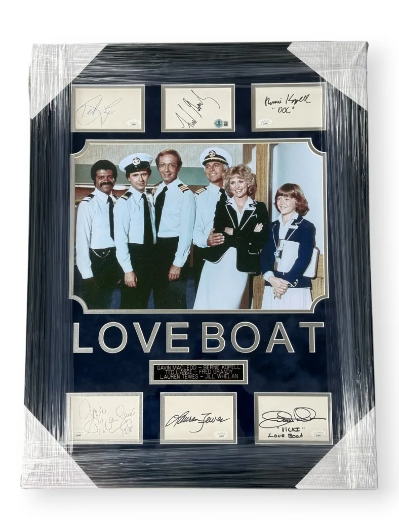 Gavin Macleod, Bernie Kopell, Ted Lange — Love Boat Signed Autographed Cast Cuts Gavin Macleod Bernie Kopell +4 Framed JSA