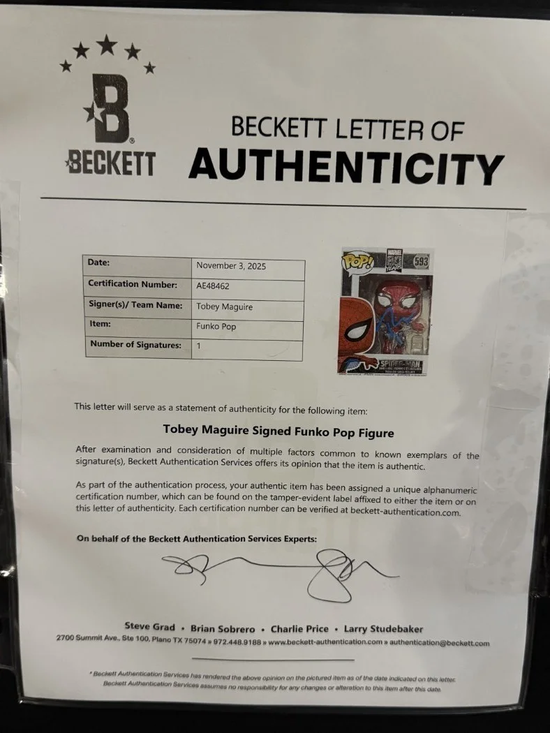 Tobey Maguire — Tobey Maguire Signed Autographed Funko Pop Spiderman Custom Framed BAS AE48462, image 4
