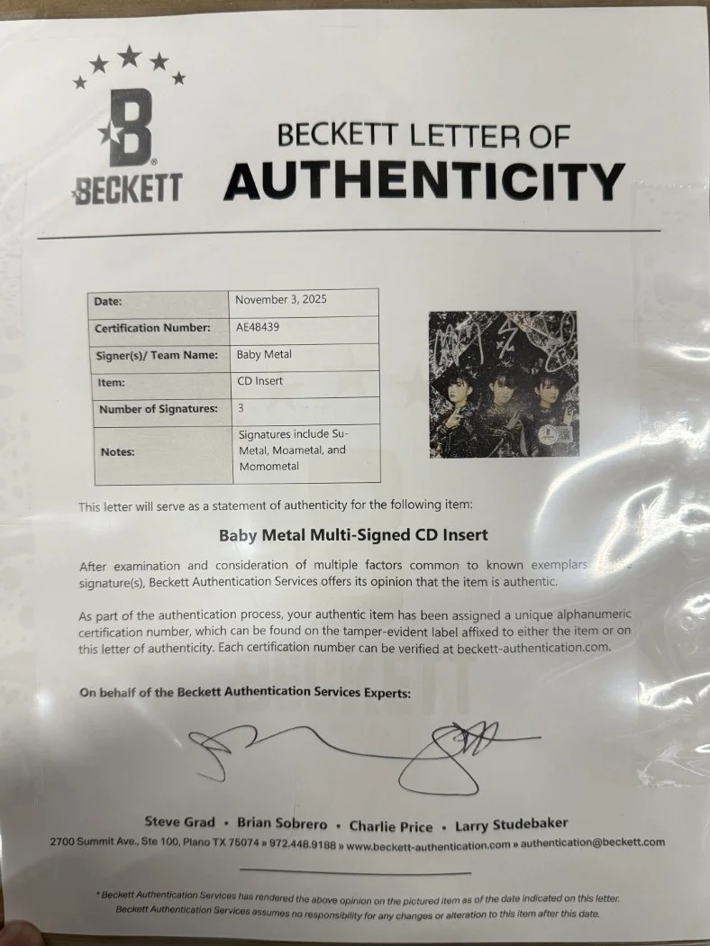 Baby Metal Signed Autographed CD Insert Su-Metal Moammetal Momometal Framed BAS, изображение 3