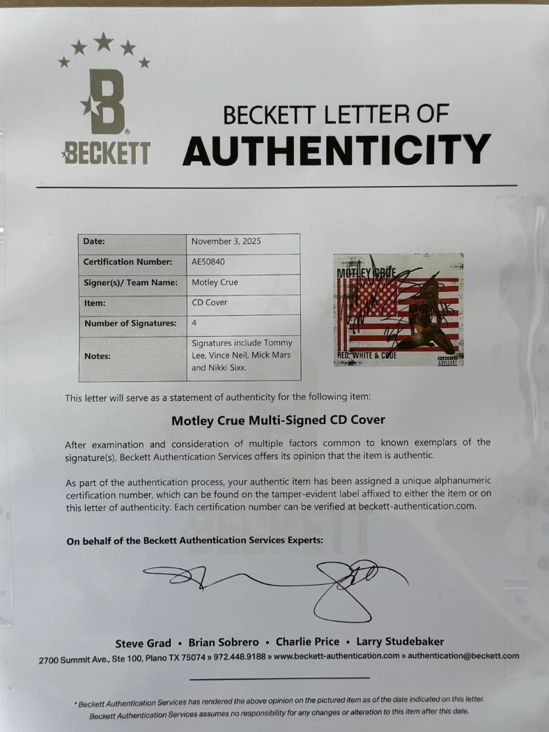 Motley Crue Signed CD Cover Vince Neil Tommy Lee Nikki Sixx Mick Mars Framed BAS, изображение 4