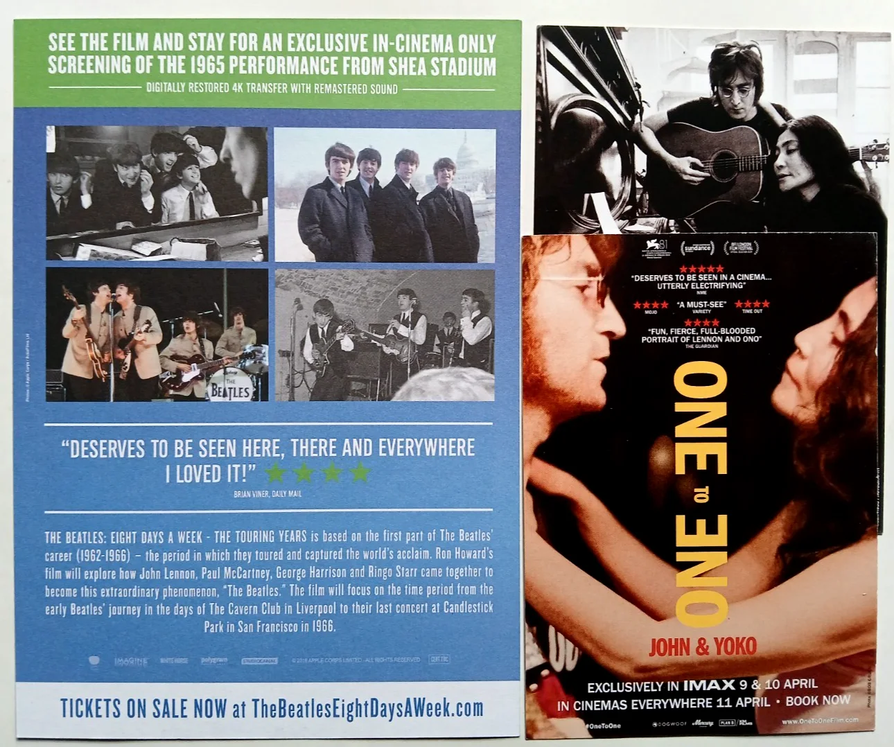 The Beatles Eight Days a Week Film Flyer & One to One John & Yoko Postcards x 2, изображение 2