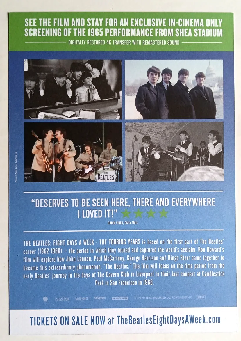 The Beatles Eight Days a Week Film Flyer & One to One John & Yoko Postcards x 2, изображение 4