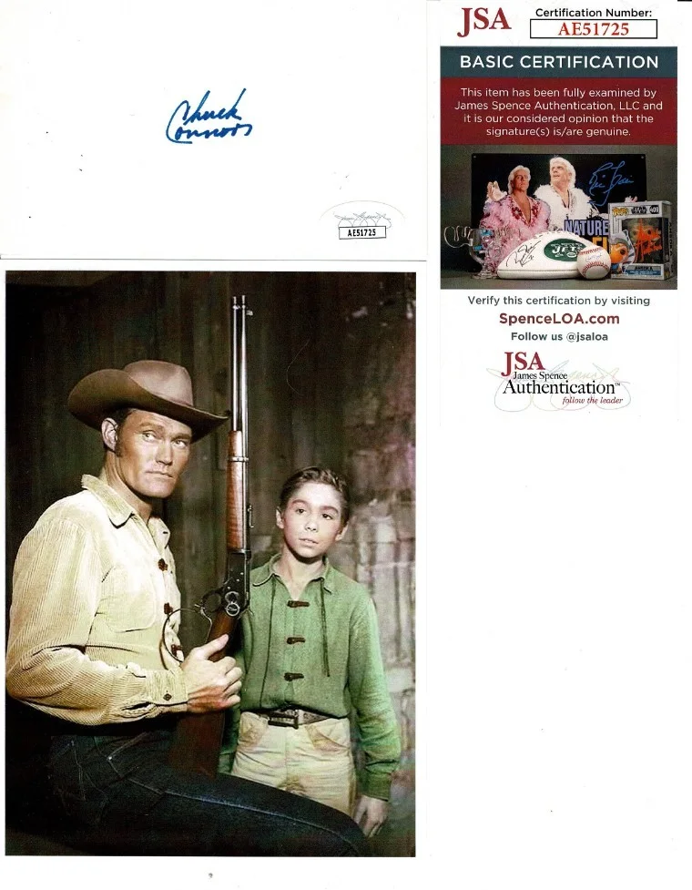 CHUCK CONNORS — CHUCK CONNORS (1921-1992) SIGNED CUT & PHOTO #2 "THE RIFLEMAN, BRANDED" JSA COA