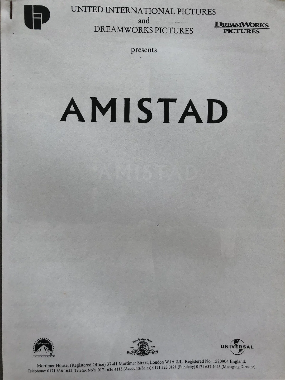Cinema/Press Pack - Amistad- Steven Spielberg-Morgan Freeman Movie Collectable, image 3