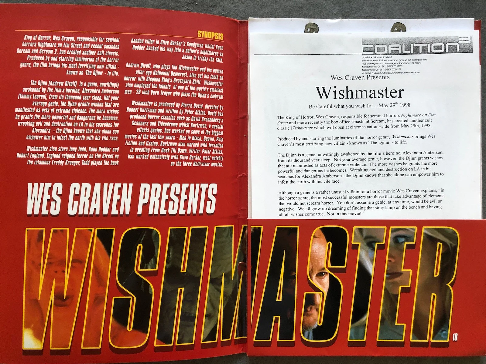 Cinema/Press Pack - Wishmaster - Wes Craven, Robert England - Move Collectable, image 3