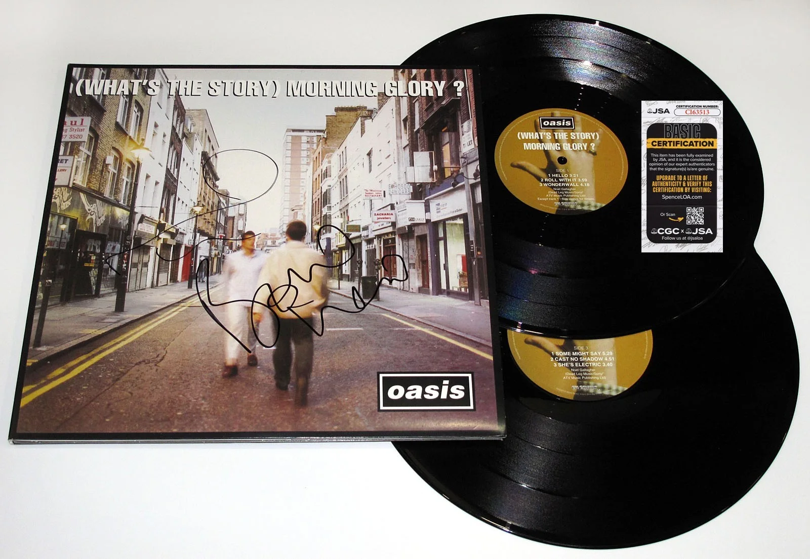 Noel Gallagher, Paul Bonehead Arthurs - Oasis — Noel Gallagher & Bonehead signed OASIS "WHAT'S THE STORY" Vinyl Album PROOF JSA, image 5