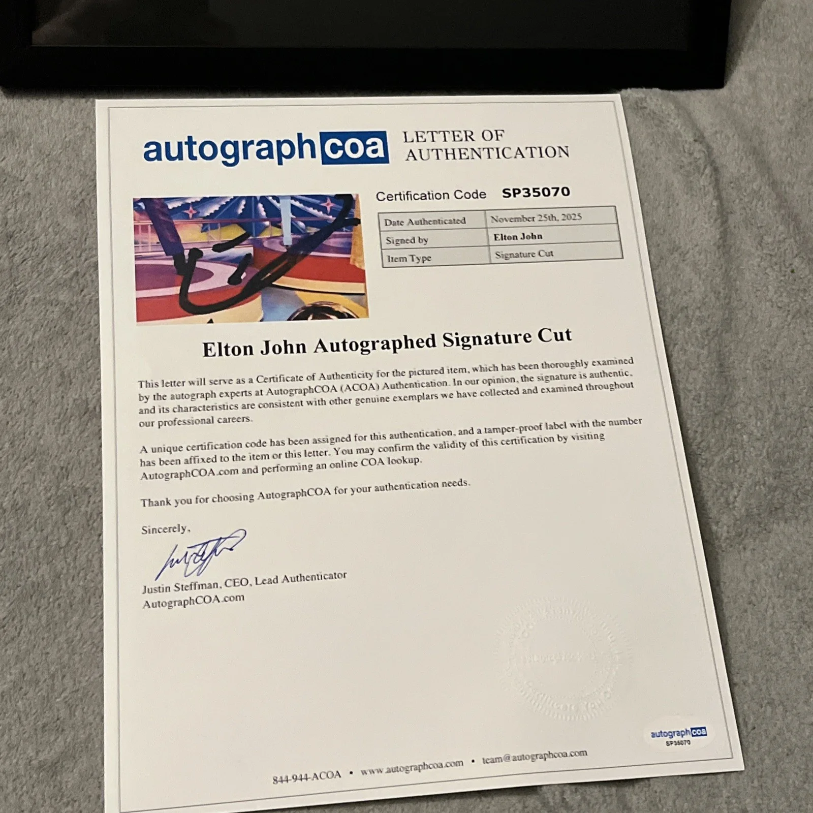 ELTON JOHN SIGNED AUTOGRAPH 11x14 PHOTO DISPLAY FRAMED PICTURE ACOA LOA CUT HOF, image 3