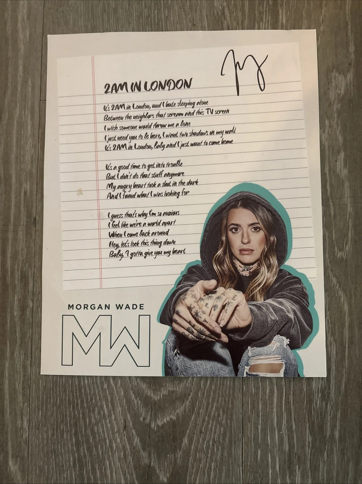 Morgan Wade 2am In London 8x10 Autographed Lyric Sheet VIP Lanyard 2024 Tour, изображение 2