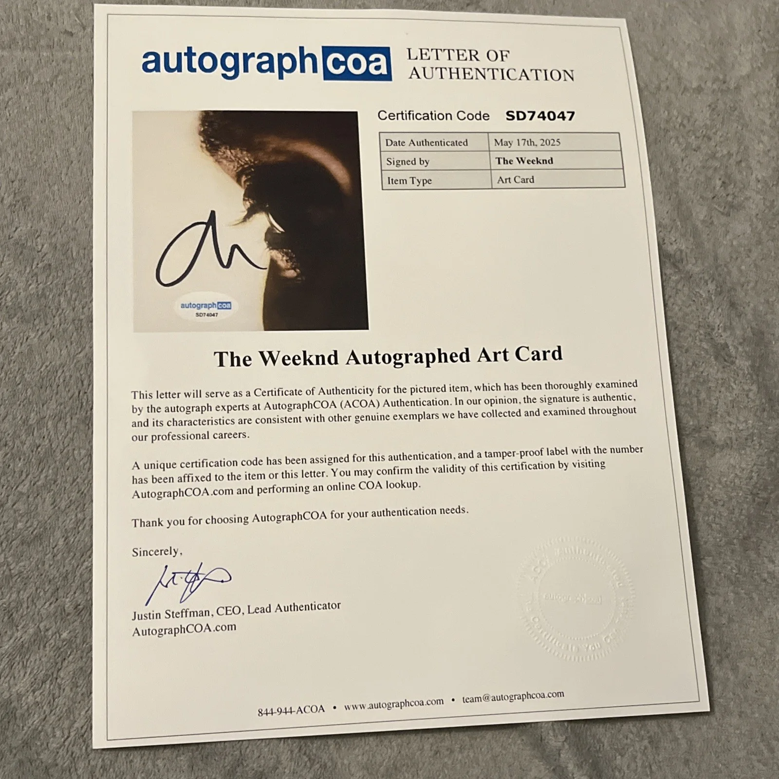 The Weeknd — The Weeknd Autograph Signed 11x14 Custom Framed DISPLAY Hurry Up Tomorrow ACOA, image 4